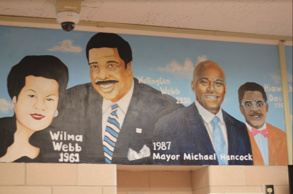 Painted portraits of historical figures in Manual High School